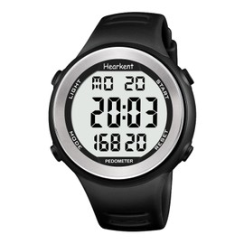Hearkent Waterproof Pedometer Watch for Seniors without Bluetooth, No App Required, with Pedometer, Calorie Counter and Large LCD Digits (Black)
