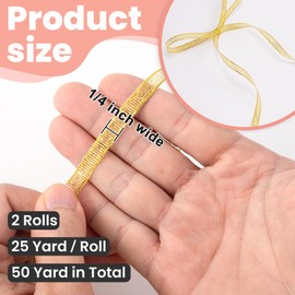 Isslly 1/4in Gold Silver Ribbon, 50 Yards Glitter Satin Ribbon Rolls for Present Wrapping, Glossy Metallic Fabric Fabric Ribbons for DIY Crafts, Wedding, Christmas Decoration
