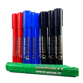SureMark Whiteboard Marker Pens 3 x Black, 3 x Blue, 2 x Red, 2 x Green Dry Erase Pens for Office, School, Home, Box of 10 Bullet Tip Dry Wipe Pens, Multicolor…