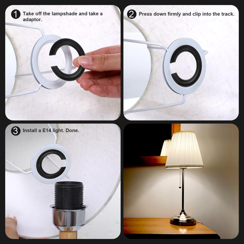 E27 to E14 Lampshade Reducer Ring, 2 Pack Black Lamp
