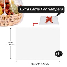 AOBETAK Clear Cellophane Bags For Hampers With Bow, 10PCS Extra Large Size Cellophane Bag Wrap And 10PCS Pull Bows Ribbon For Gifts,Christmas Baskets,Art And Crafts, Doll Garment,40x27in/100x70cm