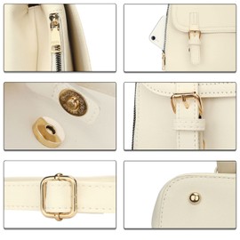 KKXIU Stylish Small Teen Girls Backpack Bag for Women Synthetic Leather Mini Bookbag Purse with Multiple Pockets (a-cream white)