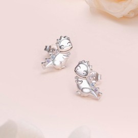 DAOSHANG 925 Sterling Silver 925 Sterling Silver Cute Colorful Cubic Zirconia Dinosaur Earrings Stud Earring For Women Decoration Hypoallergenic Animal Novelty Earring Jewelry Birthday Present