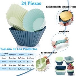 24PCS Copas Reutilizables para Hornear,Forros de Silicona de Grado Alimenticio Antiadherente para Moldes de Magdalenas para Donas,Budines,Galletas y Pasteles,3 Diferentes Formas Linda,para Cumpleaños