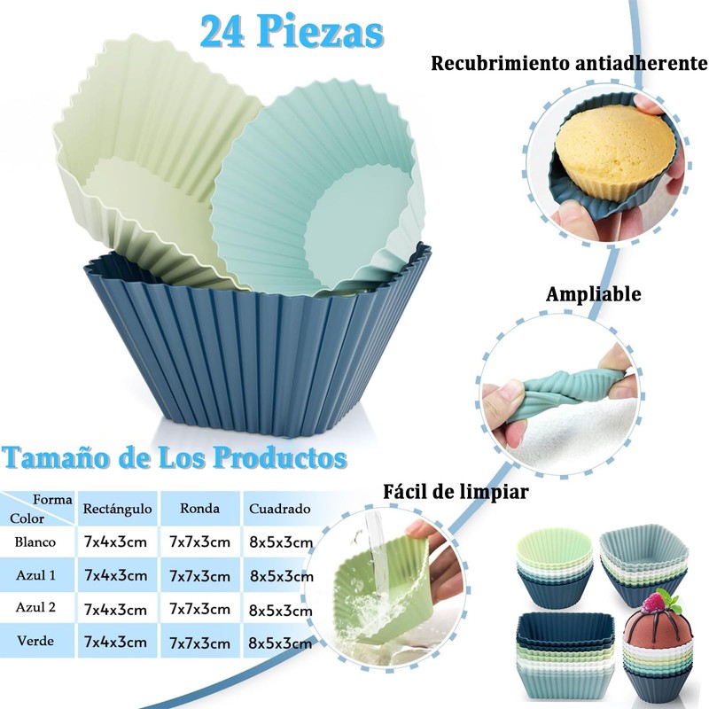 24PCS Copas Reutilizables para Hornear,Forros de Silicona de Grado Alimenticio