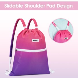 WANDF Drawstring Backpack with Shoulder Pads, Gym Bag, Sports Bag, Adjustable Drawstring Gym Bag for Women, Men, Children with Inner Pocket, 11 Litres, for Sports and Travel, Rose Red
