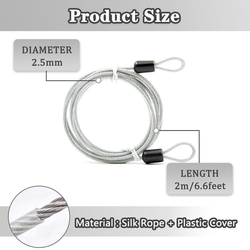 PUSNMI Security Cable Lock, 6.6ft x 2.5mm Steel, Stainless Steel