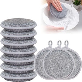 Wire Dishwashing Rag 10pcs, Multipurpose Wet & Dry Double Layer Wire Dishcloth, Scratch-Resistant Round Sponge Wipes for Kitchen Utensil Cleaning