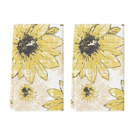 Artoid Mode Yellow Floral Boho Kitchen Towels Dish Towels, 18x26 Inch Seasonal Spring Summer Decoration Hand Towels Set of 2