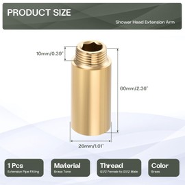 Awclub Shower Head Extension Arm, Brass G1/2 Male to Female Thread 50mm/1.97" Length Extender Pipe Fitting Nipple for Showers, Faucets, and Plumbing with PTFE Thread Seal Tape