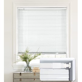 LazBlinds No Tools-No Drill 1" Aluminum Mini Blinds, Cordless Blinds for Windows, Light Filtering Horizontal Blinds and Shades for Window Size 38'' W x 64'' H, White