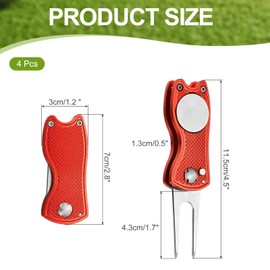PATIKIL Golf Divot Repair Tool, 4 Pack Foldable Metal Golf Green Divot Tool with Magnetic Ball Marker & Stainless Steel Fork for Golfer, Red