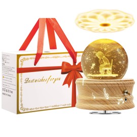 MJKOPEE Music Box Crystal Ball with Light, 3D Music Boxes, 360° Rotatable Wooden Base, Musical Box for Children/Adult/Mum/Mother's Day/Birthday/Christmas Memorial Gifts (Little Prince and Rose)