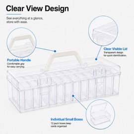 12 Pcs Playing Card Case with Large Box, Clear Trading Card Storage Organizer with Handle, Portable Card Game Storage Box for Playing Cards,Business Cards