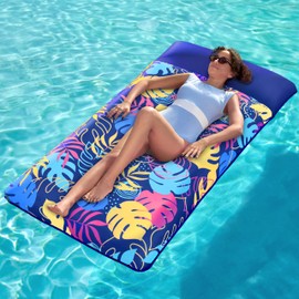 SLOOSH Inflatable Pool Floats Raft - XL Fabric Covered Pool Mat Lounger Floaties for Adults, Ultra Comfort Inflatable Water Float with Headrest for Beach Lake Swimming Pool Floating 68"X34" (Blue)