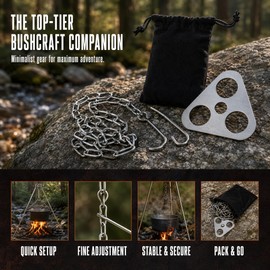 Folding Stainless Steel Tripod, Portable Camping Pot Hanger for Cooking