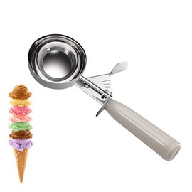 TOP KITCHEN Commercial-Grade Ice Cream Scooper 3.25 oz, 18/8 Stainless Steel Cookie Scoop with Plastic Handle, Portion Control Disher Scoop for Bakeries, Restaurants & Dessert Shops, #10, Ivory