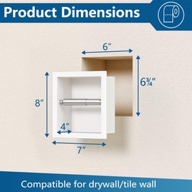 White Recessed Toilet Paper Holder,for Standard/Mega Roll