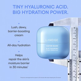 LANEIGE Water Bank Blue Hyaluronic Acid Cream Daily Face Moisturizer: Hydrating Korean Lightweight Face Cream with Ceramides & Squalane for Lasting Deep Hydration & Skin Barrier Support, Mini