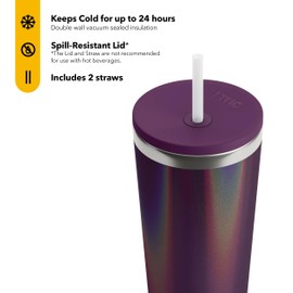 RTIC 28oz Everyday Tumbler Insulated Stainless Steel Portable Travel Coffee Cup with Straw, Spill-Resistant Lid, BPA-Free, Hot and Cold Drink, Ceramic Lining, Plum Glitter