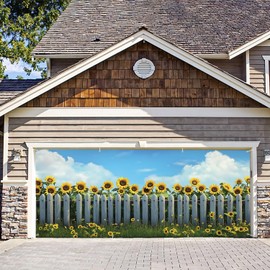 ANNA QUEEN Sunflower Fence Garage Door Banner 6 x 13FT,Outdoor Garage Decoration for Parties Home Decor