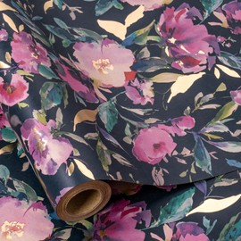 RUSPEPA Flower Wrapping Paper Roll, 17 in x 16.4 ft, Mini Roll, Vintage Spring Flower Gift Wrap, Gold Foil Pink Floral Kraft Wrapping Paper for Birthday Gifts for Women