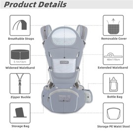YSSKTC Baby Carrier Ergonomic Infant Carrier with Hip Seat Kangaroo Bag Soft Baby Carrier Newborn to Toddler 7-45lbs Front and Back Baby Holder Carrier for Men Dad Mom (Grey)