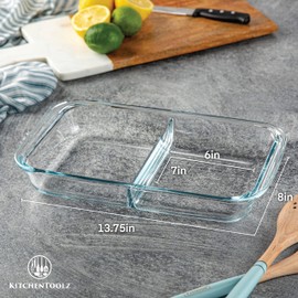 Divided Glass Casserole Baking Dish, Rectangular Bakeware Set 2.3 Qt Each, Oven to Table Clear Glass Lasagna Pan with Divider-2 Pack