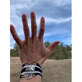 Infinity Collection Band Bracelet, Music Charm Jewelry, Marching Band Gift, Band Jewelry for Women and Teens, 5 inches with 2 inch adjustable clasp, Black and Silver, no gems