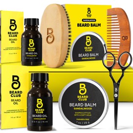 The Beard Club Beard Kit for Men - Beard Grooming Kit & Beard Care Kit - Cedar Beard Oil, Sandalwood Beard Oil, Sandalwood Beard Balm, Beard Comb, Beard Brush, Beard Trimming Scissors - Gift Set