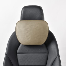 POKSRI Genuine Cowhide Leather Headrest car Neck Pillow,Head Support Rest Driver,11.8x7.5”Real Cow Leather,Suede,Plant-Based Polyester,refillable&Adjustable Travel Vehicle Cushion(Beige,1p)