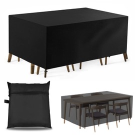 JINGSEN Patio Furniture Cover,Waterproof Outdoor Furniture Cover, Rectangular Patio Table Cover, 420D Waterproof and Windproof Outdoor Furniture Set-Black (74" L x 47.2" W x 29.1" H)