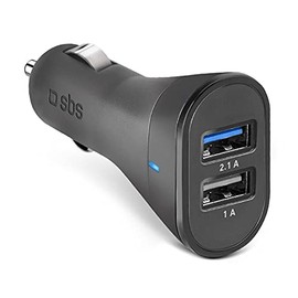 SBS MINI CARGADOR DE COCHE 12 24V 3100 MAH CARGA RAPIDA CON 2 PUERTOS USB COLOR NEGRO,,, Negro                                                        