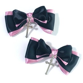 (Onoderaya/Penguin Land) [Hair Clip/ Set of 2 Left and Right] 2 Color Petite Ribbons, Lolita Yume Cute Goth Lolita Hair Clip, Hairpin, Hair Accessory, Cosplay, Mass Production Type, Mine-based Mine