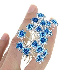 Mont Cherry 10pcs/lot Rose Flower Crystal Rhinestone Wedding Party Bridal Prom Hair Pin Hair Clips Accessory sold by Trendz (Turquoise)