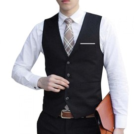 Okuyonic Formal Waistcoat, Men Sleeveless Vest Solid Color Waistcoat Stylish Cotton for Men for Work