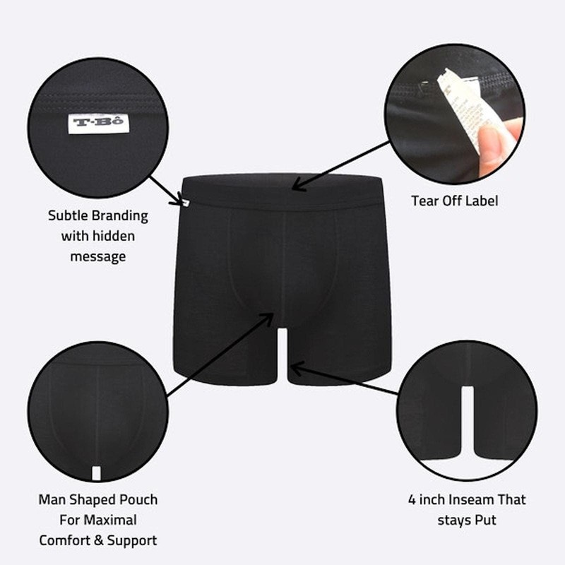 T-BÔ TBó Men's 4-Inch Boxer Brief 3-Pack - Comfortable Viscose