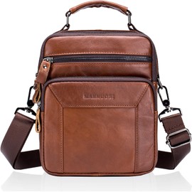 MANNUOSI Leder Umhängetasche Herren Schultertasche Herrentasche mit Abnehmbarem Schultergurt Vintage für Arbeit Reise Alltagsleben Braun C