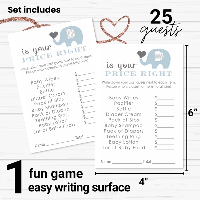 Paper Clever Party Blue Elephant Price is Right Baby Shower