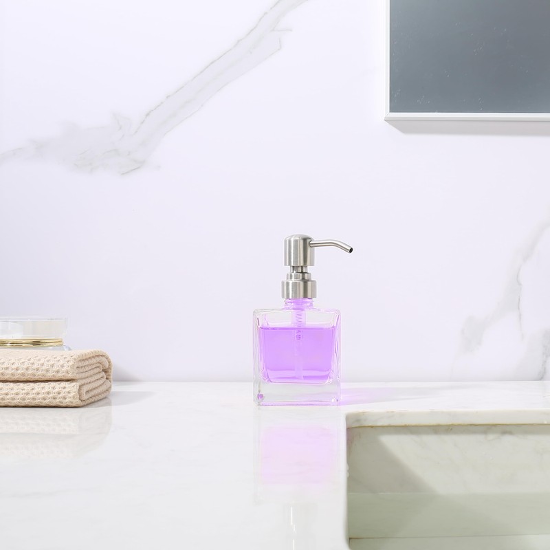 Ximlike Square Bathroom Soap Dispenser Brushed Nickel, Glass Bottles with