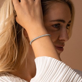 TINGN 14K Gold Plated Tennis Bracelet for Women Elegant Cubic Zirconia Silver Gold Bracelet Classic 3mm Round-Cut CZ Arm Jewellery Gift for Women