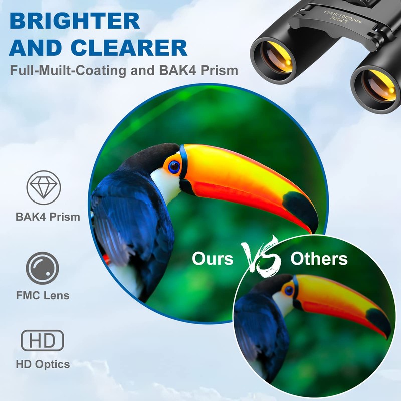 AHFLRITO Compact Binoculars, Lightweight Foldable Small Binoculars for Adults and