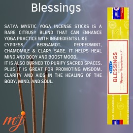 Original Satya Nag Champa Blessings Incense Sticks | with M&J incense sticks holder | Full Box | for Aromatherapy, Spa, Yoga, Weddings, Meditation, Healing, Positivity and Relaxation