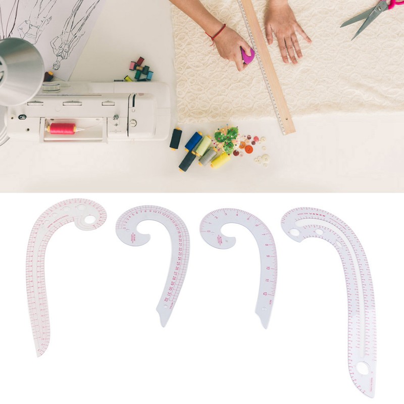 4Pcs Comma Curve Ruler Multifunction Combination Sewing Trimming Drawing Dressmaking