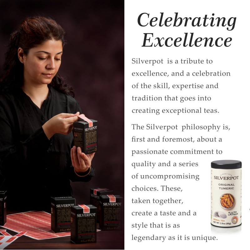 Silverpot Original Turmeric, 50 Round Tea Bags, Tin | Gourmet
