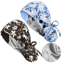 Yuest Satin Lined Scrub Caps with Buttons & Sweathand, Surgical Caps for Women, Multicolor-b, One Size