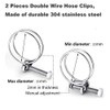 2 Pcs Double Wire Hose Clips Adjustable 304 Stainless Steel