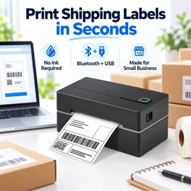 4×6 Thermal Label Printer for Shipping Labels – 203 DPI Inkless Printing with Bluetooth & USB for Small Businesses