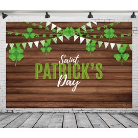 CORFOTO 7x5ft Fabric Happy St. Patrick's Day Backdrop Lucky Irish Shamrock Clover Wooden Board Background Happy Saint Patrick's Day Party Decorations Photoshoot Booth Studio Props