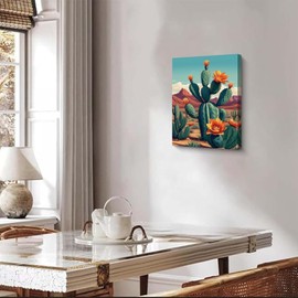 Framed Cactus Canvas Wall Art, Southwest Desert Landscape Print for Living Room Office Farmhouse Decoration, 12x16 inch Mountain Scene Wall Decor